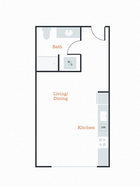 Floor plan for studio, 1 bath, 425 sqft